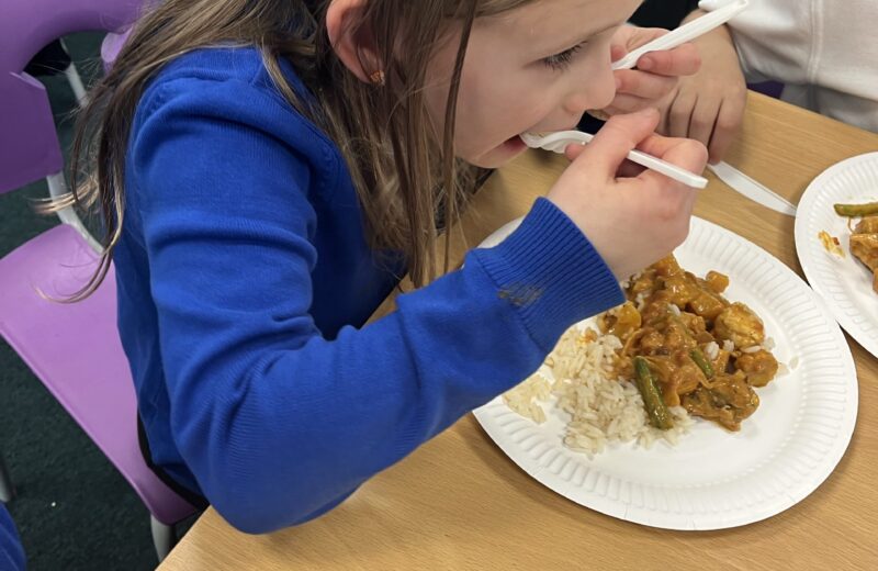 Chicken and vegetables curry in cooking club.